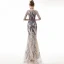 Chic / Beautiful Champagne Evening Dresses  2020 Trumpet / Mermaid See-through Scoop Neck 1/2 Sleeves Sequins Appliques Lace Metal Sash Floor-Length / Long Ruffle Formal Dresses