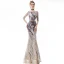 Chic / Beautiful Champagne Evening Dresses  2020 Trumpet / Mermaid See-through Scoop Neck 1/2 Sleeves Sequins Appliques Lace Metal Sash Floor-Length / Long Ruffle Formal Dresses