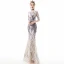 Chic / Beautiful Champagne Evening Dresses  2020 Trumpet / Mermaid See-through Scoop Neck 1/2 Sleeves Sequins Appliques Lace Metal Sash Floor-Length / Long Ruffle Formal Dresses