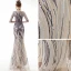 Chic / Beautiful Champagne Evening Dresses  2020 Trumpet / Mermaid See-through Scoop Neck 1/2 Sleeves Sequins Appliques Lace Metal Sash Floor-Length / Long Ruffle Formal Dresses