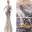Chic / Beautiful Champagne Evening Dresses  2020 Trumpet / Mermaid See-through Scoop Neck 1/2 Sleeves Sequins Appliques Lace Metal Sash Floor-Length / Long Ruffle Formal Dresses
