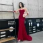 Fashion Burgundy Evening Dresses  2020 Trumpet / Mermaid See-through Scoop Neck Puffy 3/4 Sleeve Appliques Sequins Sweep Train Ruffle Formal Dresses