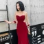 Fashion Burgundy Evening Dresses  2020 Trumpet / Mermaid See-through Scoop Neck Puffy 3/4 Sleeve Appliques Sequins Sweep Train Ruffle Formal Dresses