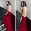 Fashion Burgundy Evening Dresses  2020 Trumpet / Mermaid See-through Scoop Neck Puffy 3/4 Sleeve Appliques Sequins Sweep Train Ruffle Formal Dresses