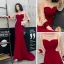 Fashion Burgundy Evening Dresses  2020 Trumpet / Mermaid See-through Scoop Neck Puffy 3/4 Sleeve Appliques Sequins Sweep Train Ruffle Formal Dresses