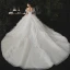 Cinderella Champagne Bridal Wedding Dresses 2020 Ball Gown Off-The-Shoulder Short Sleeve Backless Glitter Tulle Cathedral Train