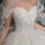 Cinderella Champagne Bridal Wedding Dresses 2020 Ball Gown Off-The-Shoulder Short Sleeve Backless Glitter Tulle Cathedral Train