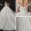 Cinderella Champagne Bridal Wedding Dresses 2020 Ball Gown Off-The-Shoulder Short Sleeve Backless Glitter Tulle Cathedral Train
