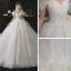 Cinderella Champagne Bridal Wedding Dresses 2020 Ball Gown Off-The-Shoulder Short Sleeve Backless Glitter Tulle Cathedral Train