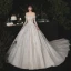 Luxury / Gorgeous Champagne Bridal Wedding Dresses 2020 Ball Gown Off-The-Shoulder Detachable Long Sleeve Backless Appliques Lace Beading Sequins Glitter Tulle Cathedral Train Ruffle
