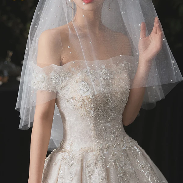 Luxury / Gorgeous Champagne Bridal Wedding Dresses 2020 Ball Gown Off-The-Shoulder Detachable Long Sleeve Backless Appliques Lace Beading Sequins Glitter Tulle Cathedral Train Ruffle