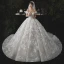 Romantisch Champagner Hochzeits Brautkleider / Hochzeitskleider 2020 Ballkleid Off Shoulder Kurze Ärmel Rückenfreies Applikationen Spitze Blumen Perlenstickerei Glanz Tülle Königliche Schleppe