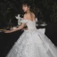 Romantisch Champagner Hochzeits Brautkleider / Hochzeitskleider 2020 Ballkleid Off Shoulder Kurze Ärmel Rückenfreies Applikationen Spitze Blumen Perlenstickerei Glanz Tülle Königliche Schleppe