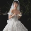 Romantisch Champagner Hochzeits Brautkleider / Hochzeitskleider 2020 Ballkleid Off Shoulder Kurze Ärmel Rückenfreies Applikationen Spitze Blumen Perlenstickerei Glanz Tülle Königliche Schleppe