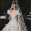Romantisch Champagner Hochzeits Brautkleider / Hochzeitskleider 2020 Ballkleid Off Shoulder Kurze Ärmel Rückenfreies Applikationen Spitze Blumen Perlenstickerei Glanz Tülle Königliche Schleppe