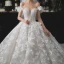 Romantisch Champagner Hochzeits Brautkleider / Hochzeitskleider 2020 Ballkleid Off Shoulder Kurze Ärmel Rückenfreies Applikationen Spitze Blumen Perlenstickerei Glanz Tülle Königliche Schleppe