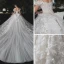 Romantisch Champagner Hochzeits Brautkleider / Hochzeitskleider 2020 Ballkleid Off Shoulder Kurze Ärmel Rückenfreies Applikationen Spitze Blumen Perlenstickerei Glanz Tülle Königliche Schleppe