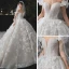Romantisch Champagner Hochzeits Brautkleider / Hochzeitskleider 2020 Ballkleid Off Shoulder Kurze Ärmel Rückenfreies Applikationen Spitze Blumen Perlenstickerei Glanz Tülle Königliche Schleppe