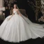 Chic / Belle Blanche La Mariée Robe De Mariée 2020 Robe Boule Bustier Sans Manches Dos Nu Perlage Paillettes Chapel Train Volants