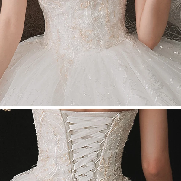 Chic / Belle Blanche La Mariée Robe De Mariée 2020 Robe Boule Bustier Sans Manches Dos Nu Perlage Paillettes Chapel Train Volants