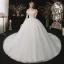 Schöne Weiß Hochzeits Brautkleider / Hochzeitskleider 2020 Ballkleid Off Shoulder Kurze Ärmel Rückenfreies Applikationen Spitze Pailletten Kapelle-Schleppe Rüschen