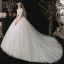 Schöne Weiß Hochzeits Brautkleider / Hochzeitskleider 2020 Ballkleid Off Shoulder Kurze Ärmel Rückenfreies Applikationen Spitze Pailletten Kapelle-Schleppe Rüschen