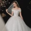 Schöne Weiß Hochzeits Brautkleider / Hochzeitskleider 2020 Ballkleid Off Shoulder Kurze Ärmel Rückenfreies Applikationen Spitze Pailletten Kapelle-Schleppe Rüschen