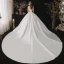 Mode Blanche Satin La Mariée Robe De Mariée 2020 Robe Boule Transparentes Encolure Carrée 1/2 Manches Dos Nu Appliques En Dentelle Paillettes Cathedral Train Volants