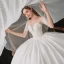 Mode Blanche Satin La Mariée Robe De Mariée 2020 Robe Boule Transparentes Encolure Carrée 1/2 Manches Dos Nu Appliques En Dentelle Paillettes Cathedral Train Volants