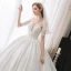 Mode Blanche Satin La Mariée Robe De Mariée 2020 Robe Boule Transparentes Encolure Carrée 1/2 Manches Dos Nu Appliques En Dentelle Paillettes Cathedral Train Volants