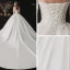 Mode Blanche Satin La Mariée Robe De Mariée 2020 Robe Boule Transparentes Encolure Carrée 1/2 Manches Dos Nu Appliques En Dentelle Paillettes Cathedral Train Volants