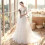 Chic / Belle Jardin / Extérieur Ivoire Robe De Mariée 2020 Princesse Transparentes Encolure Carrée 3/4 Manches Dos Nu Appliques En Dentelle Paillettes Train De Balayage Volants