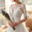 Chic / Belle Jardin / Extérieur Ivoire Robe De Mariée 2020 Princesse Transparentes Encolure Carrée 3/4 Manches Dos Nu Appliques En Dentelle Paillettes Train De Balayage Volants