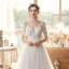 Chic / Belle Jardin / Extérieur Ivoire Robe De Mariée 2020 Princesse Transparentes Encolure Carrée 3/4 Manches Dos Nu Appliques En Dentelle Paillettes Train De Balayage Volants