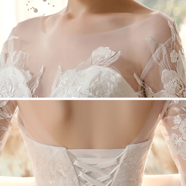Chic / Belle Jardin / Extérieur Ivoire Robe De Mariée 2020 Princesse Transparentes Encolure Carrée 3/4 Manches Dos Nu Appliques En Dentelle Paillettes Train De Balayage Volants