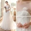 Chic / Belle Jardin / Extérieur Ivoire Robe De Mariée 2020 Princesse Transparentes Encolure Carrée 3/4 Manches Dos Nu Appliques En Dentelle Paillettes Train De Balayage Volants