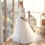 Affordable White Bridal Wedding Dresses 2020 A-Line / Princess V-Neck 1/2 Sleeves Backless Appliques Lace Beading Sweep Train Ruffle
