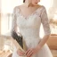 Affordable White Bridal Wedding Dresses 2020 A-Line / Princess V-Neck 1/2 Sleeves Backless Appliques Lace Beading Sweep Train Ruffle
