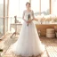 Affordable White Bridal Wedding Dresses 2020 A-Line / Princess V-Neck 1/2 Sleeves Backless Appliques Lace Beading Sweep Train Ruffle