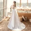 Erschwinglich Weiß Satin Hochzeits Brautkleider / Hochzeitskleider 2020 A Linie Off Shoulder Kurze Ärmel Rückenfreies Sweep / Pinsel Zug Rüschen
