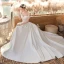 Erschwinglich Weiß Satin Hochzeits Brautkleider / Hochzeitskleider 2020 A Linie Off Shoulder Kurze Ärmel Rückenfreies Sweep / Pinsel Zug Rüschen