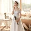 Erschwinglich Weiß Satin Hochzeits Brautkleider / Hochzeitskleider 2020 A Linie Off Shoulder Kurze Ärmel Rückenfreies Sweep / Pinsel Zug Rüschen