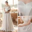 Erschwinglich Weiß Satin Hochzeits Brautkleider / Hochzeitskleider 2020 A Linie Off Shoulder Kurze Ärmel Rückenfreies Sweep / Pinsel Zug Rüschen