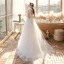 Abordable Jardin / Extérieur Blanche Robe De Mariée 2020 Princesse Transparentes Col Haut Manches Courtes Dos Nu Appliques Paillettes Train De Balayage Volants