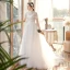 Abordable Jardin / Extérieur Blanche Robe De Mariée 2020 Princesse Transparentes Col Haut Manches Courtes Dos Nu Appliques Paillettes Train De Balayage Volants
