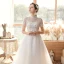 Abordable Jardin / Extérieur Blanche Robe De Mariée 2020 Princesse Transparentes Col Haut Manches Courtes Dos Nu Appliques Paillettes Train De Balayage Volants