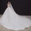 Élégant Champagne La Mariée Robe De Mariée 2020 Robe Boule Col v profond Sans Manches Dos Nu Appliques En Dentelle Perlage Cathedral Train Volants