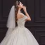 Best Champagne Bridal Wedding Dresses 2020 Ball Gown Off-The-Shoulder Short Sleeve Backless Appliques Lace Beading Glitter Tulle Floor-Length / Long Ruffle