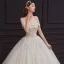 Best Champagne Bridal Wedding Dresses 2020 Ball Gown Off-The-Shoulder Short Sleeve Backless Appliques Lace Beading Glitter Tulle Floor-Length / Long Ruffle