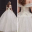 Best Champagne Bridal Wedding Dresses 2020 Ball Gown Off-The-Shoulder Short Sleeve Backless Appliques Lace Beading Glitter Tulle Floor-Length / Long Ruffle